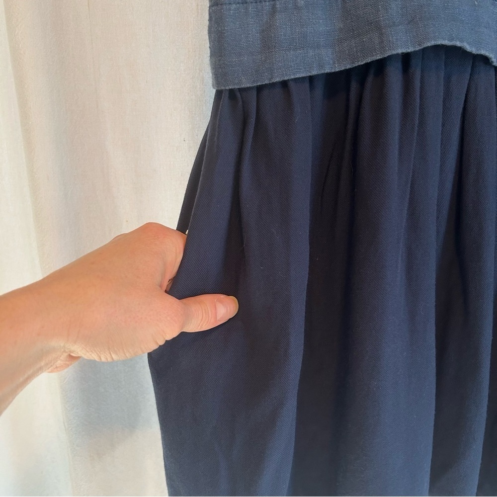JENNIFER GLASGLOW | Blue 100% Linen Dress with White Block Pattern - Picture 8 of 9